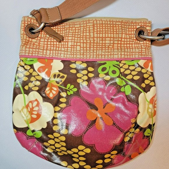 Fossil Multicolor Zip Bucket Purse Medium Large Floral Flower Crossbody Shoulder - Picture 4 of 9